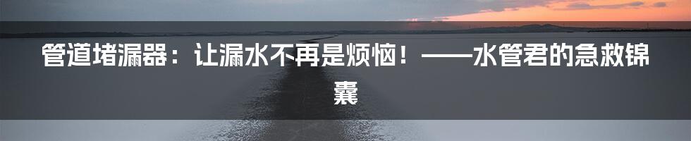 管道堵漏器:让漏水不再是烦恼!——水管君的急救锦囊