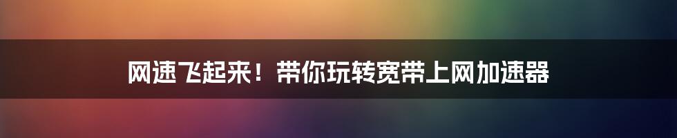 网速飞起来!带你玩转宽带上网加速器