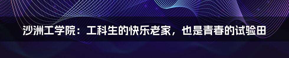 沙洲工学院：工科生的快乐老家，也是青春的试验田