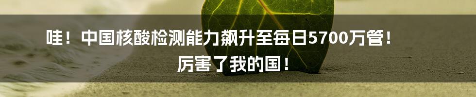 哇！中国核酸检测能力飙升至每日5700万管！ 厉害了我的国！