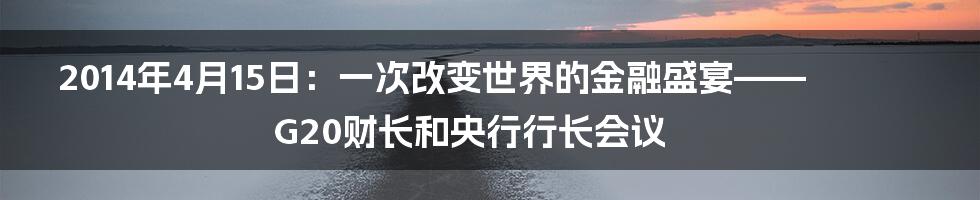 2014年4月15日:一次改变世界的金融盛宴——G20财长和央行行长会议