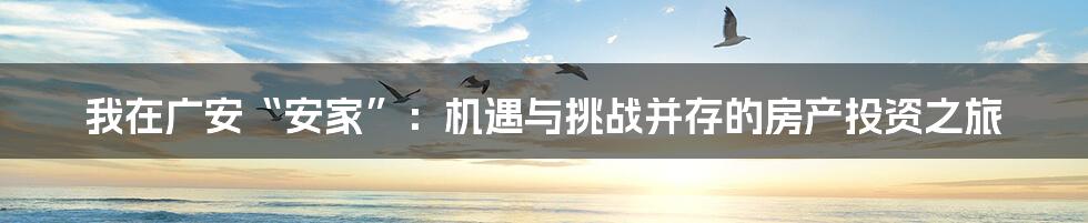 我在广安“安家”:机遇与挑战并存的房产投资之旅