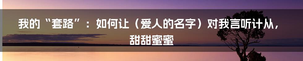 我的“套路”：如何让（爱人的名字）对我言听计从，甜甜蜜蜜