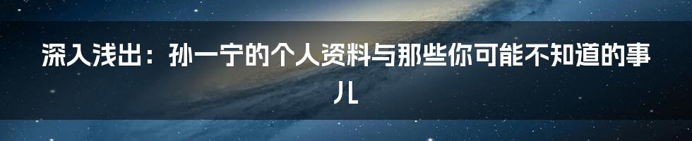 深入浅出：孙一宁的个人资料与那些你可能不知道的事儿