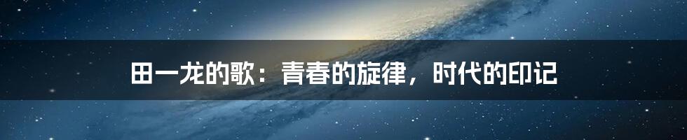 田一龙的歌:青春的旋律,时代的印记
