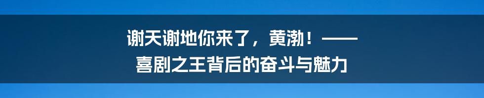 谢天谢地你来了，黄渤！—— 喜剧之王背后的奋斗与魅力