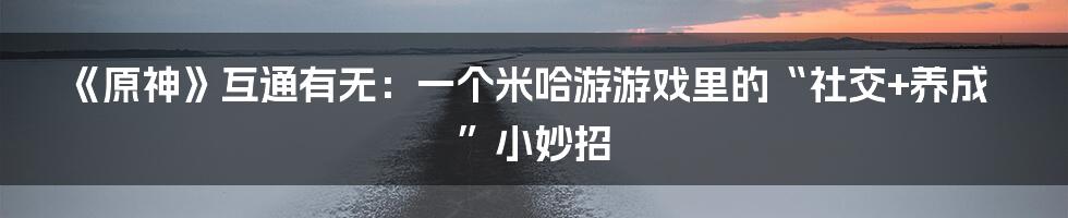 《原神》互通有无：一个米哈游游戏里的“社交+养成”小妙招