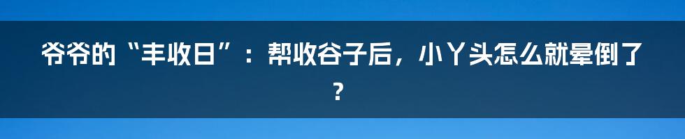爷爷的“丰收日”:帮收谷子后,小丫头怎么就晕倒了?