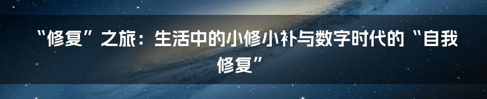 “修复”之旅：生活中的小修小补与数字时代的“自我修复”