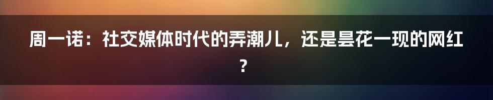 周一诺：社交媒体时代的弄潮儿，还是昙花一现的网红？