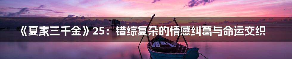 《夏家三千金》25:错综复杂的情感纠葛与命运交织