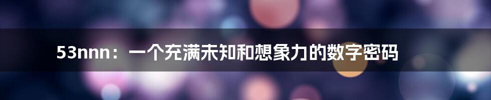 53nnn:一个充满未知和想象力的数字密码
