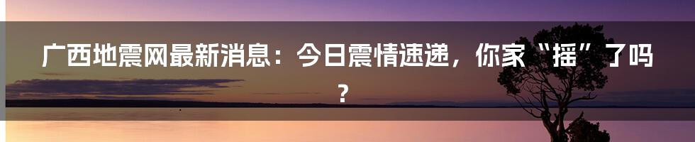 广西地震网最新消息:今日震情速递,你家“摇”了吗?