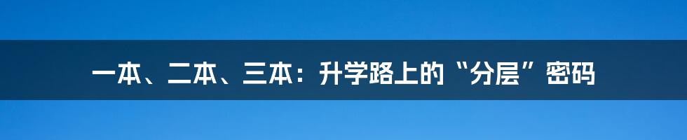 一本、二本、三本：升学路上的“分层”密码