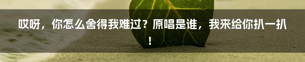 哎呀,你怎么舍得我难过?原唱是谁,我来给你扒一扒!