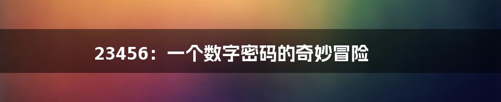23456:一个数字密码的奇妙冒险