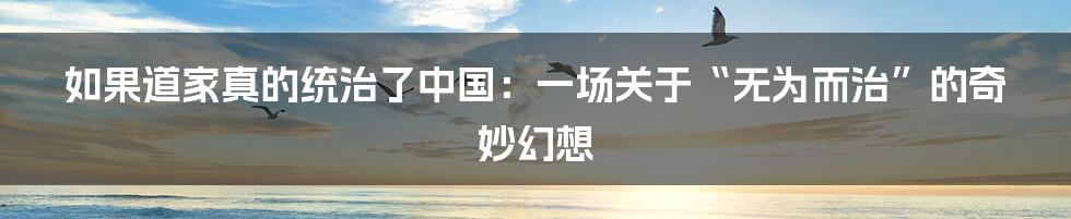 如果道家真的统治了中国：一场关于“无为而治”的奇妙幻想