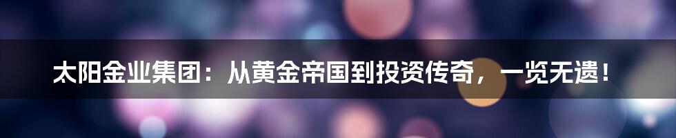 太阳金业集团:从黄金帝国到投资传奇,一览无遗!