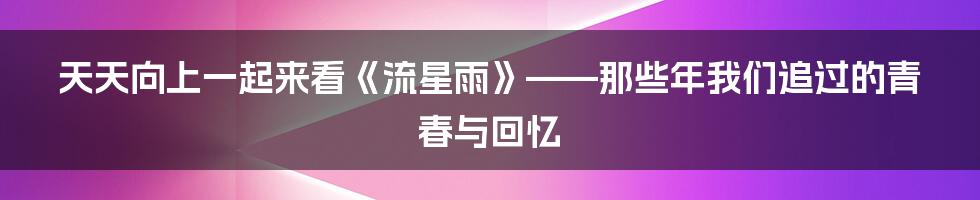 天天向上一起来看《流星雨》——那些年我们追过的青春与回忆