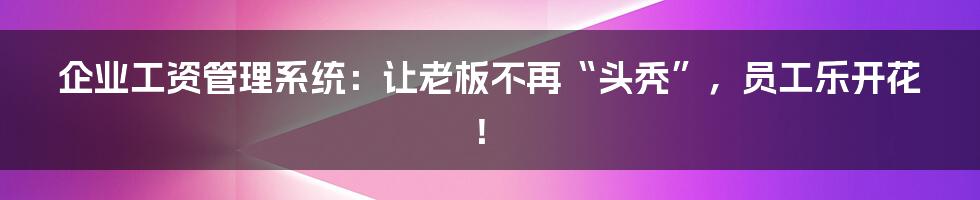 企业工资管理系统:让老板不再“头秃”,员工乐开花!