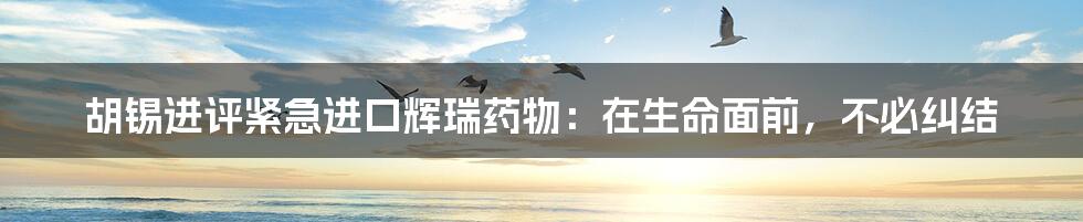 胡锡进评紧急进口辉瑞药物:在生命面前,不必纠结