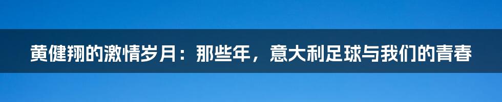 黄健翔的激情岁月:那些年,意大利足球与我们的青春