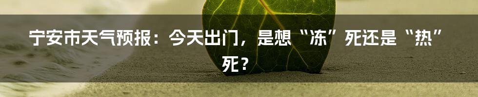 宁安市天气预报：今天出门，是想“冻”死还是“热”死？