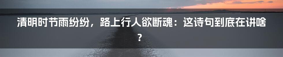 清明时节雨纷纷，路上行人欲断魂：这诗句到底在讲啥？