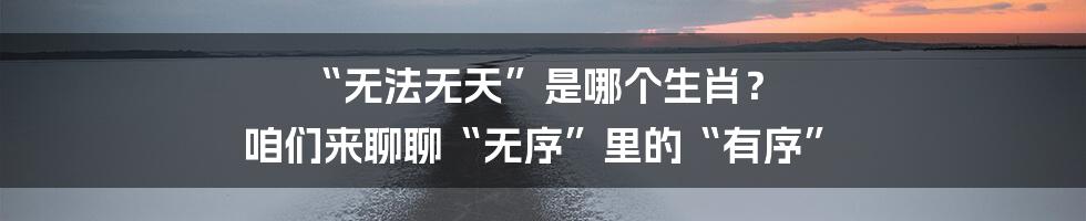 “无法无天”是哪个生肖？ 咱们来聊聊“无序”里的“有序”