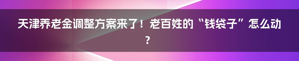 天津养老金调整方案来了！老百姓的“钱袋子”怎么动？