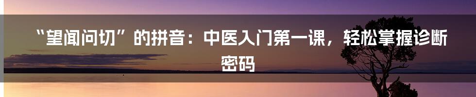 “望闻问切”的拼音：中医入门第一课，轻松掌握诊断密码