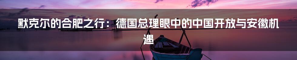 默克尔的合肥之行：德国总理眼中的中国开放与安徽机遇