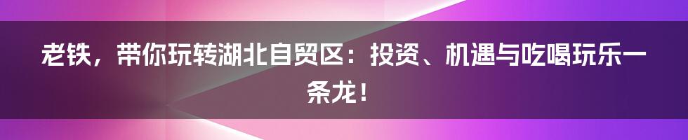 老铁，带你玩转湖北自贸区：投资、机遇与吃喝玩乐一条龙！