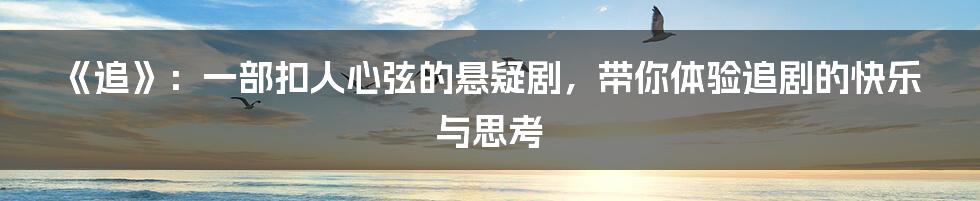 《追》:一部扣人心弦的悬疑剧,带你体验追剧的快乐与思考