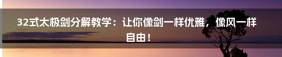 32式太极剑分解教学：让你像剑一样优雅，像风一样自由！