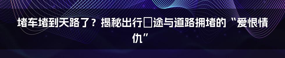 堵车堵到天路了？揭秘出行囧途与道路拥堵的“爱恨情仇”