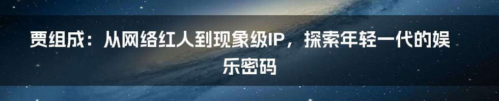 贾组成：从网络红人到现象级IP，探索年轻一代的娱乐密码
