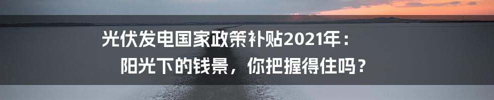 光伏发电国家政策补贴2021年: 阳光下的钱景,你把握得住吗?