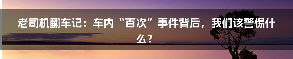 老司机翻车记:车内“百次”事件背后,我们该警惕什么?