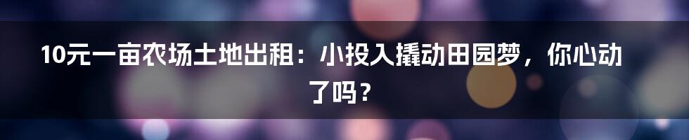 10元一亩农场土地出租：小投入撬动田园梦，你心动了吗？