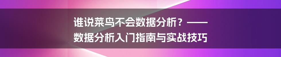 谁说菜鸟不会数据分析?—— 数据分析入门指南与实战技巧