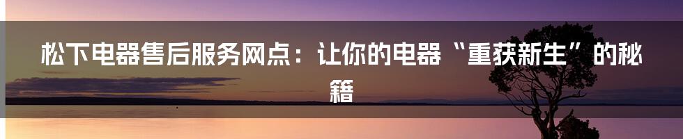 松下电器售后服务网点：让你的电器“重获新生”的秘籍