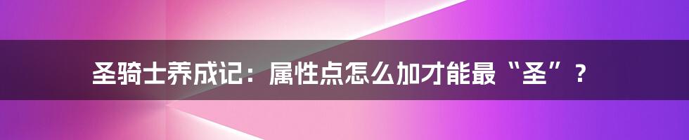 圣骑士养成记:属性点怎么加才能最“圣”?
