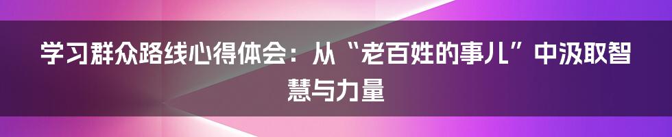 学习群众路线心得体会:从“老百姓的事儿”中汲取智慧与力量