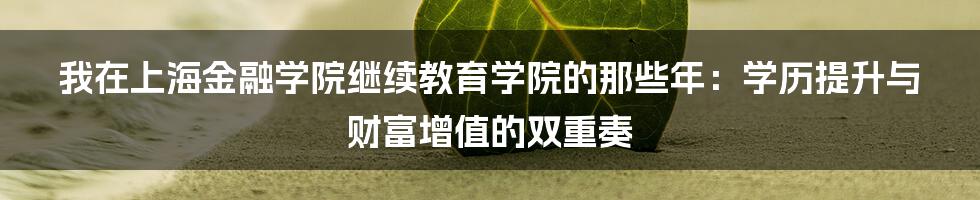 我在上海金融学院继续教育学院的那些年：学历提升与财富增值的双重奏