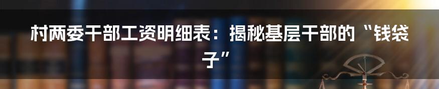 村两委干部工资明细表：揭秘基层干部的“钱袋子”