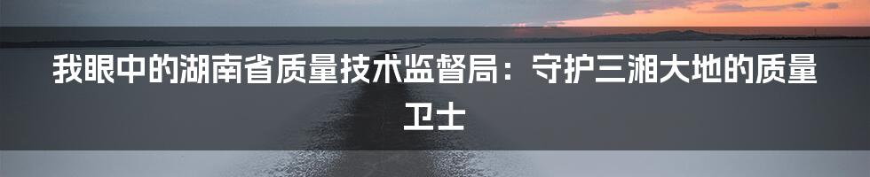 我眼中的湖南省质量技术监督局：守护三湘大地的质量卫士