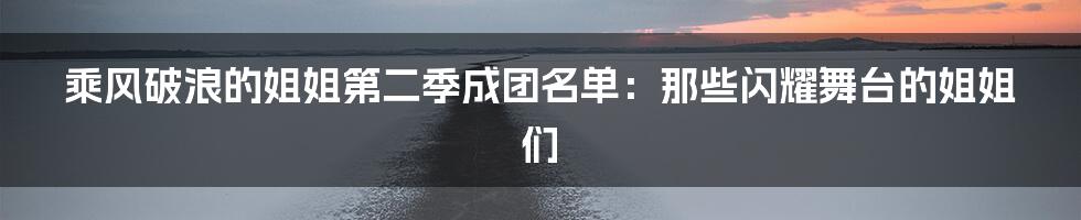 乘风破浪的姐姐第二季成团名单:那些闪耀舞台的姐姐们