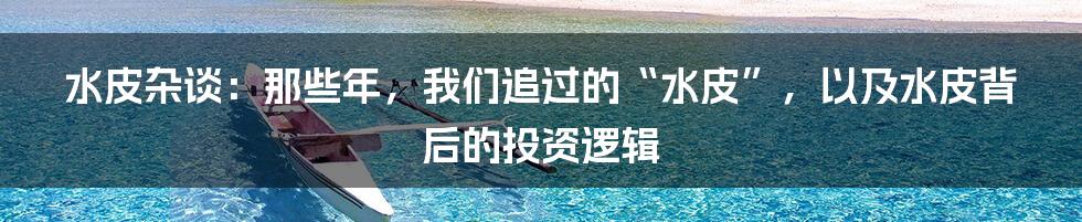 水皮杂谈:那些年,我们追过的“水皮”,以及水皮背后的投资逻辑