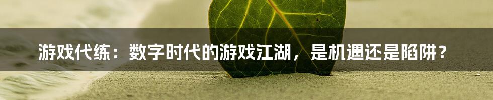 游戏代练：数字时代的游戏江湖，是机遇还是陷阱？